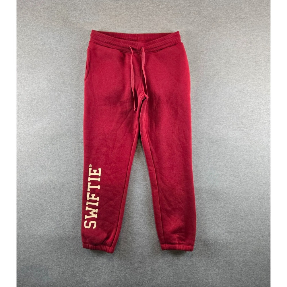 Taylor Swift Official Joggers Women's Small Red SWIFTIE Spellout Fleece‎ Stretch
